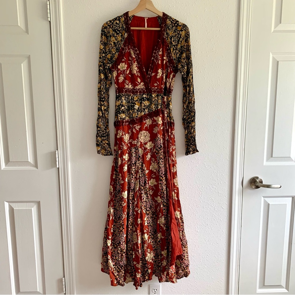 Free People Tilda Wrap Maxi Dress Size XS Neutral Combo Boho Festival Fairycore
